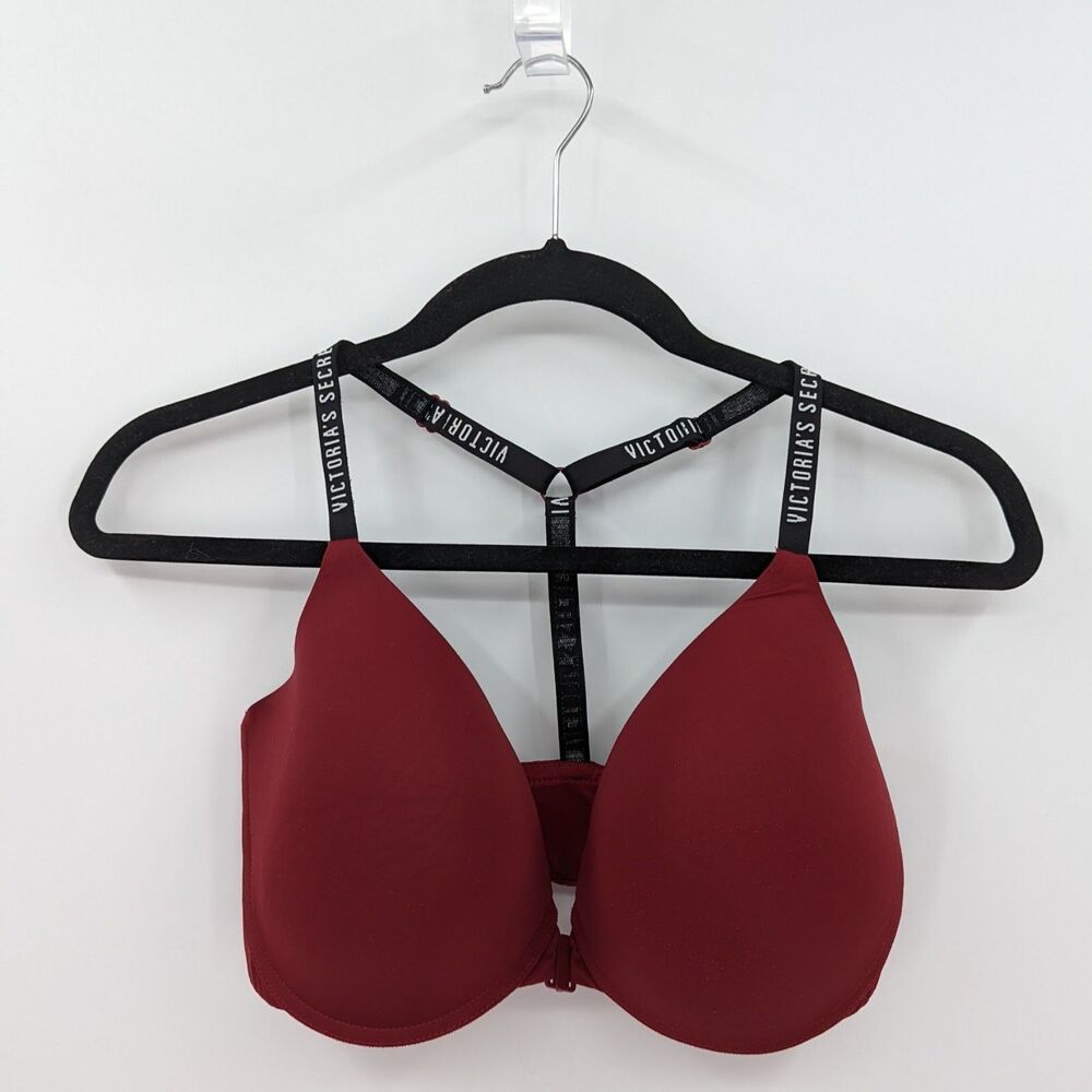 Victoria's Secret Bra Women's 34DDD Maroon Red Uplift Semi Demi Wireless*-READ
